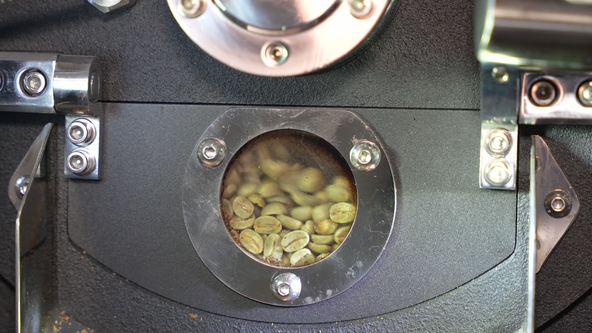 Kismet Coffee green beans in the roaster